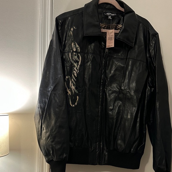 Ed Hardy Other - Ed Hardy Black Leather Bomber Jacket
